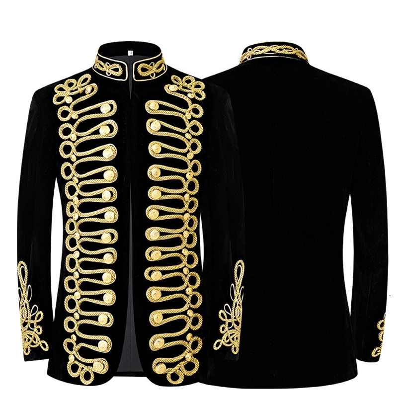 Gentleman Court Attire Black Velvet StandCollar EuropeanSize Blazer Fashionable Mens WeddingBall and BanquetFormalJacket 260818