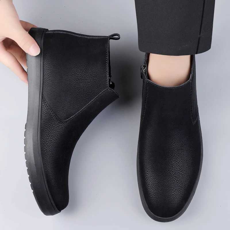 Men's Genuine Leather Boots Classic Black Business Casual Boot fa1 High Top Boots for Men High Quality Chelsea Leather Botas D2609171