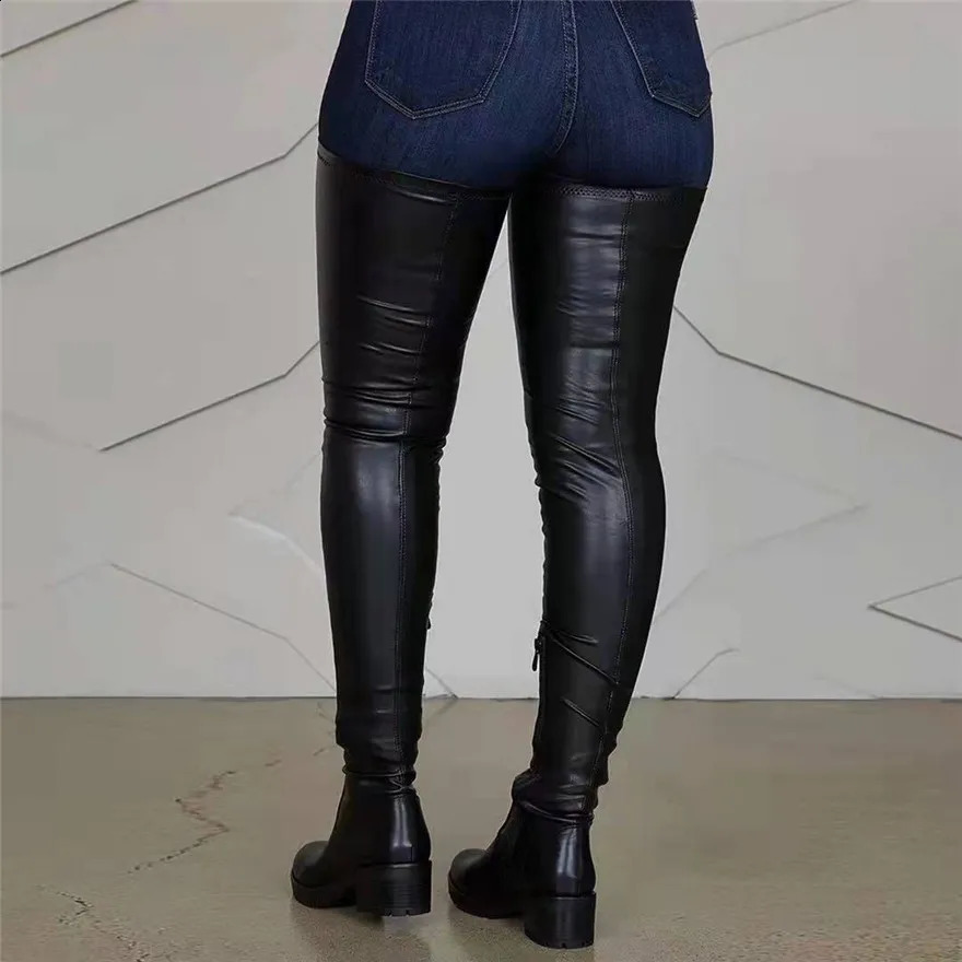 2026 Winter Over the Knee Women Boots European Platform Zipper Ladies Shoes Comfort Square High Heels Elastic Leather Long Boots 260916
