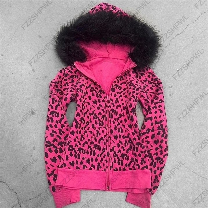 Plush Leopard Pattern Hoodie High Street Urban Beauty 90S Tops Trash Punk American HipHop Rock Retro Chic Casual Womens Hoodie 260916