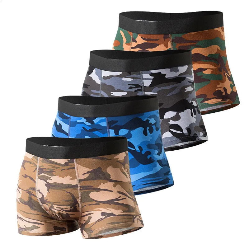 4pcsLot mens boxers Camo Men's boxer briefs Cotton Modal Camouflage Underpants Man Classic sexy underwear for men 260917
