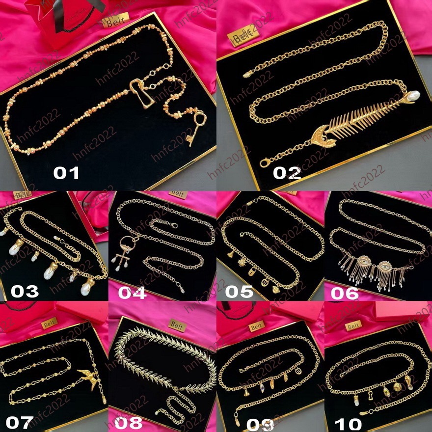 Womens Waist Chain Belt For Women Luxury Belts Link Pearl Rhinestone Diamond Gold Waistband Letter Jewelry Female Schiaparelli Vintage Designer Belt