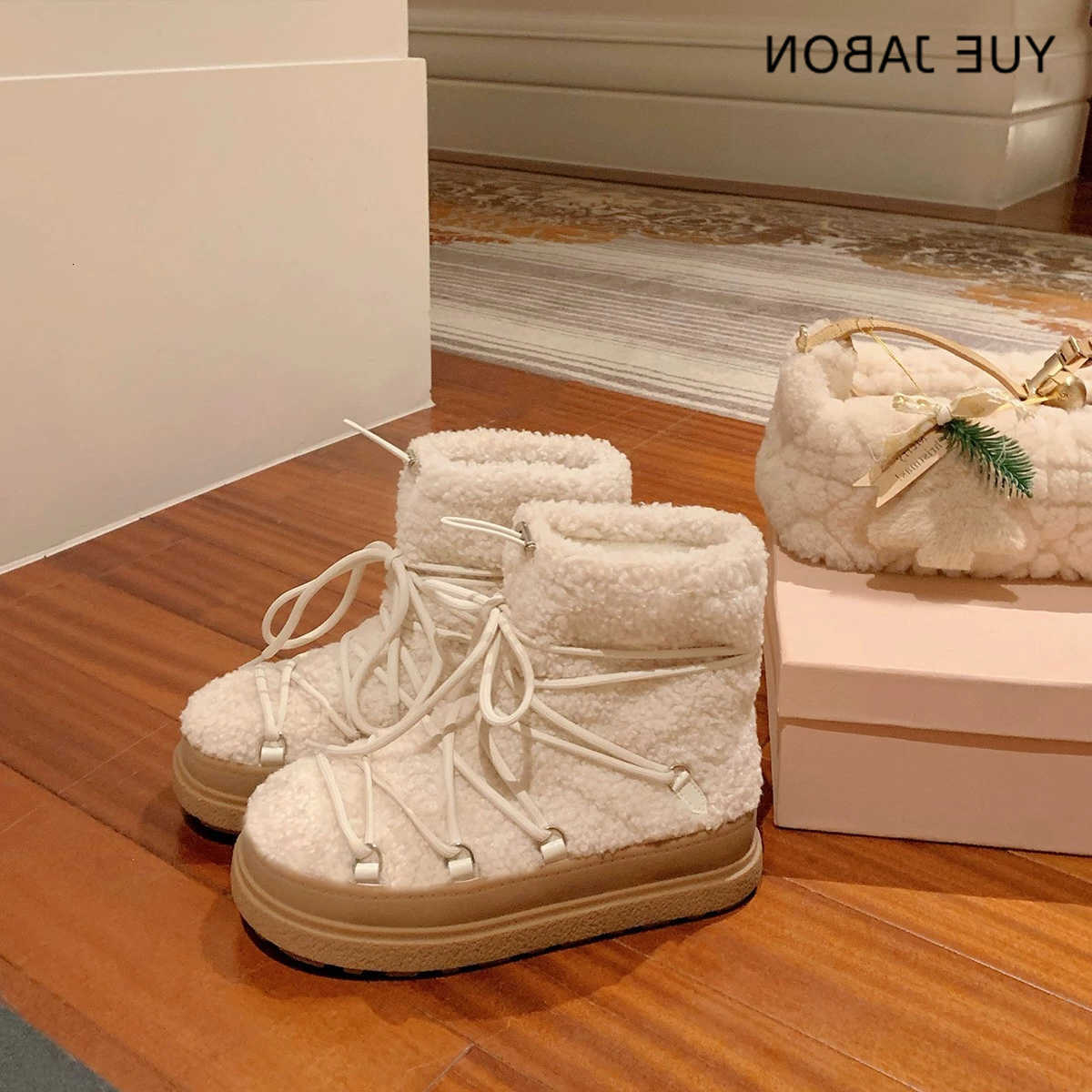 Bottom Warm round Toe Thick Short Boots Women's Northeast Cotton Shoes Winter New Style Laced Fleece Lined Thickened Snow Boots D260917
