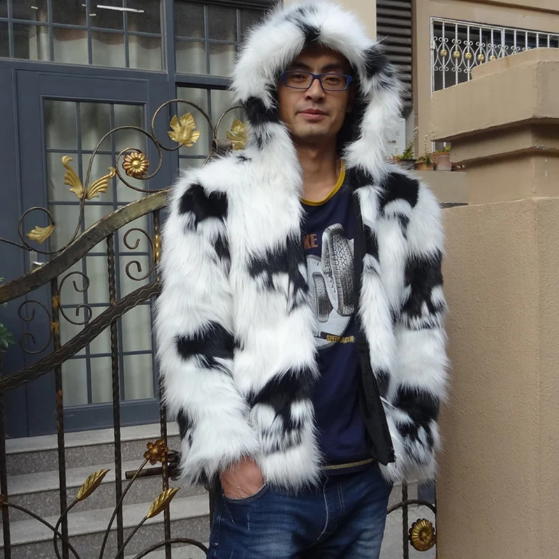 Men's fur coat Hooded zipper jacket with skull pattern 260917