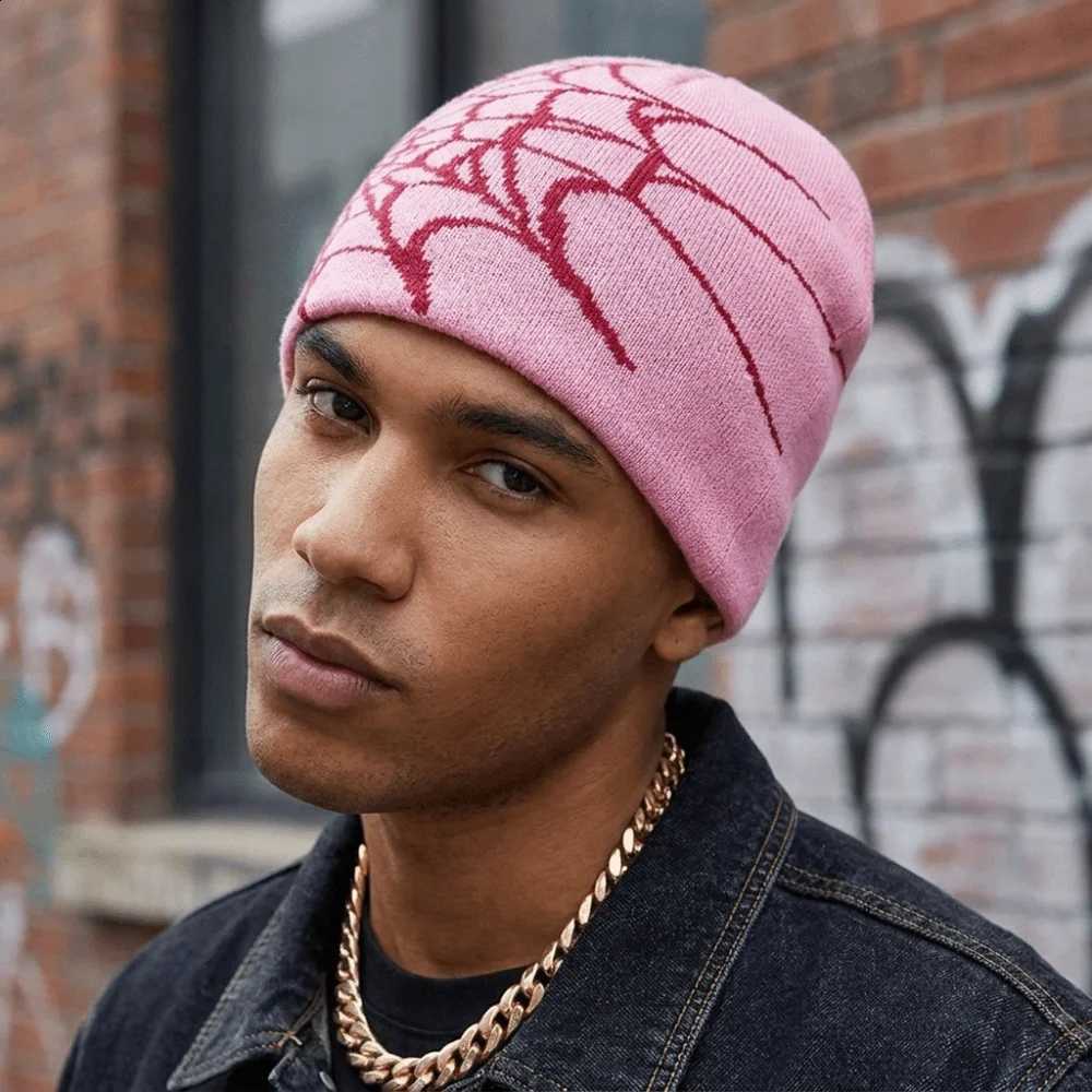 Y2K Soft Spider Web Pattern Beanie Caps Stretch Street Punk Pullover Hat Warm Multiple Colors Cuffed Knitted Hat OutdoorT260916