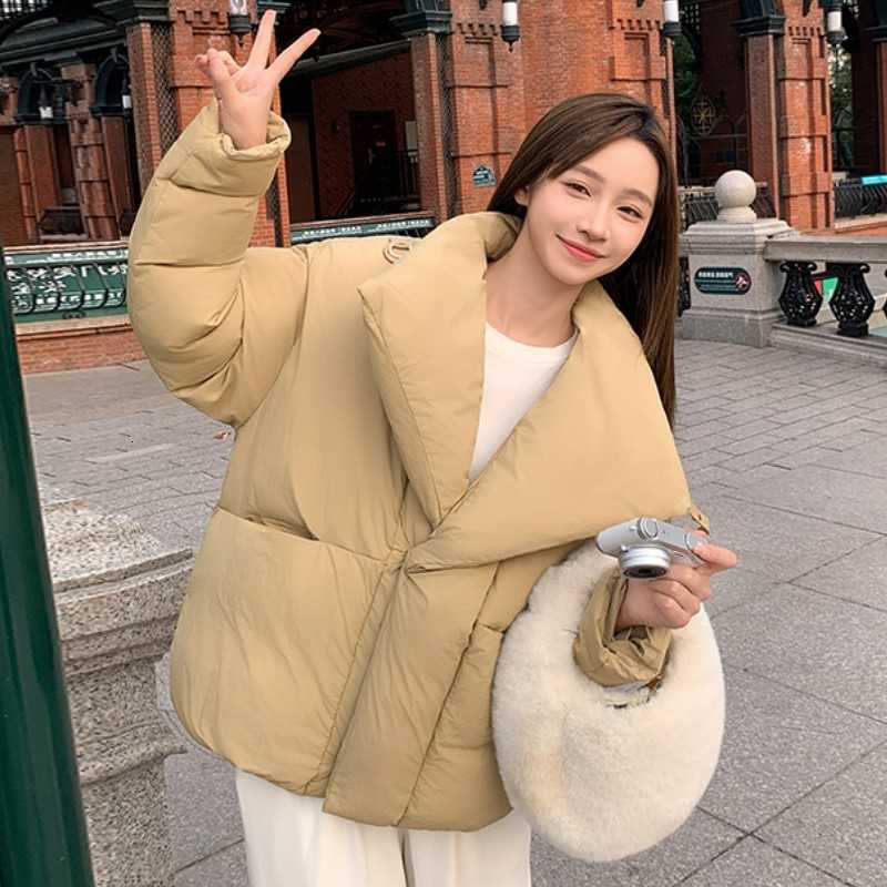 Lapel Collar Parka Women's Winter Cold Coat Parkas Super Hot Coats Design Loose Thick Puffer Jacket Single Button Pockets Tops H260917