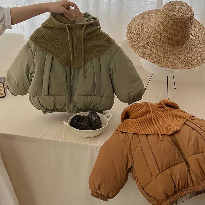 Cotton ZOETOPKID Winter Coat Kids Down Jacket New Children's Solid Color Matching Knitted Hat Thickened Warm Cotton Clothes J260917