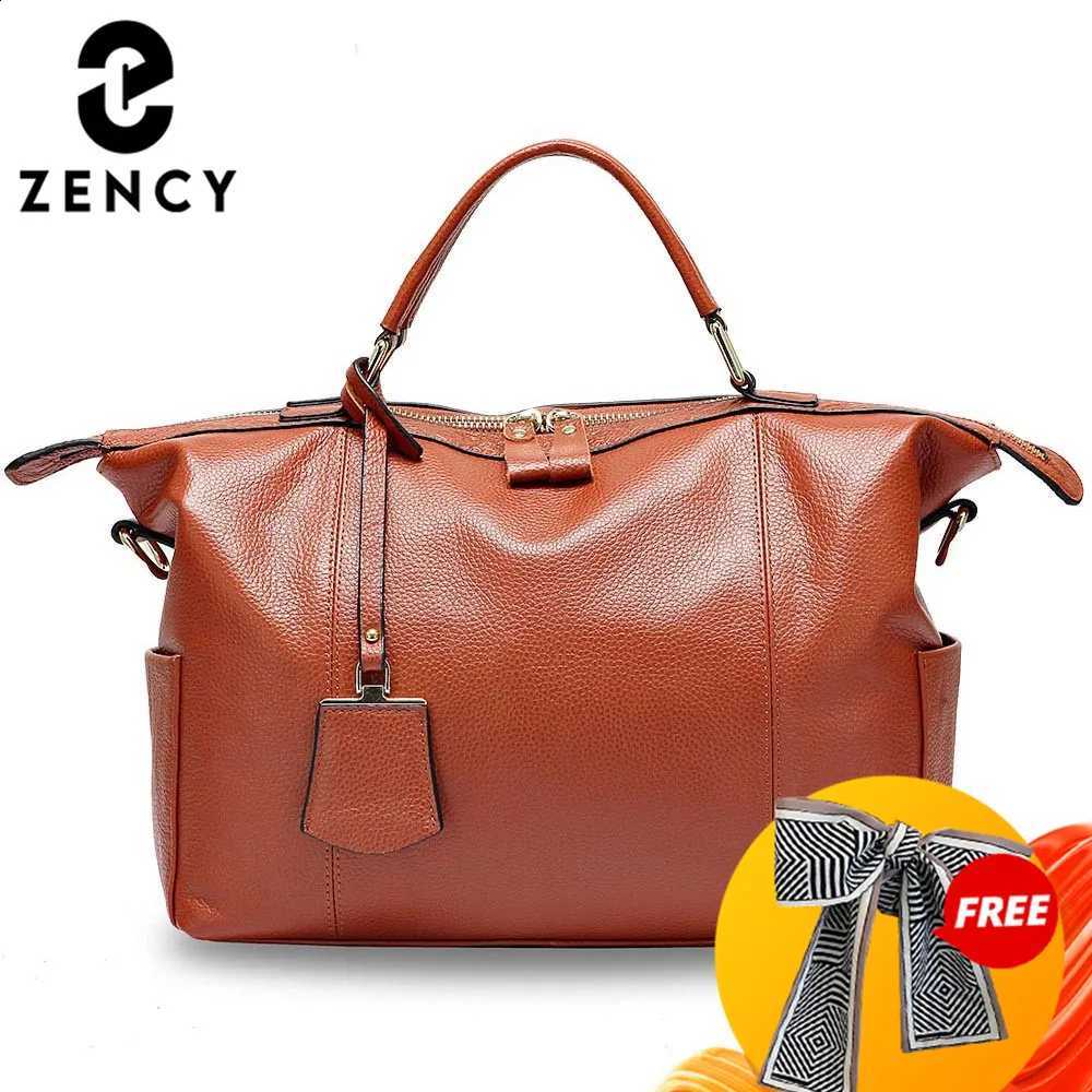 100% Zency Women Casual Tote Genuine Leather Large Capacity Black Handbag Simple Lady Crossbody Messenger Purse Shopping Bags H260905