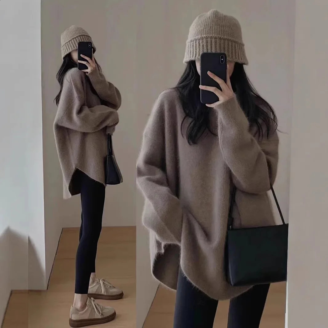 Ladies Lazy Sle Knitted Sweater Autumn Winter Faionable Base Layer Inner Wear Mermaid Color Matching Top 260917