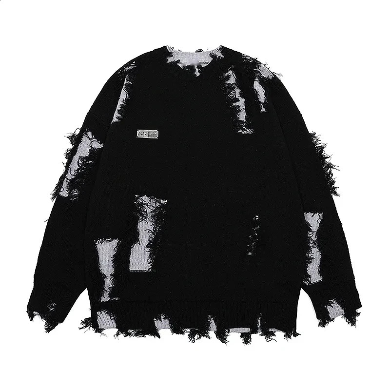 Men Sweater Streetwear Autumn Winter 2026 Hip hop Irregular Plaid Splicing Knitted Pullover Tops Harajuku Sweater Man 260917