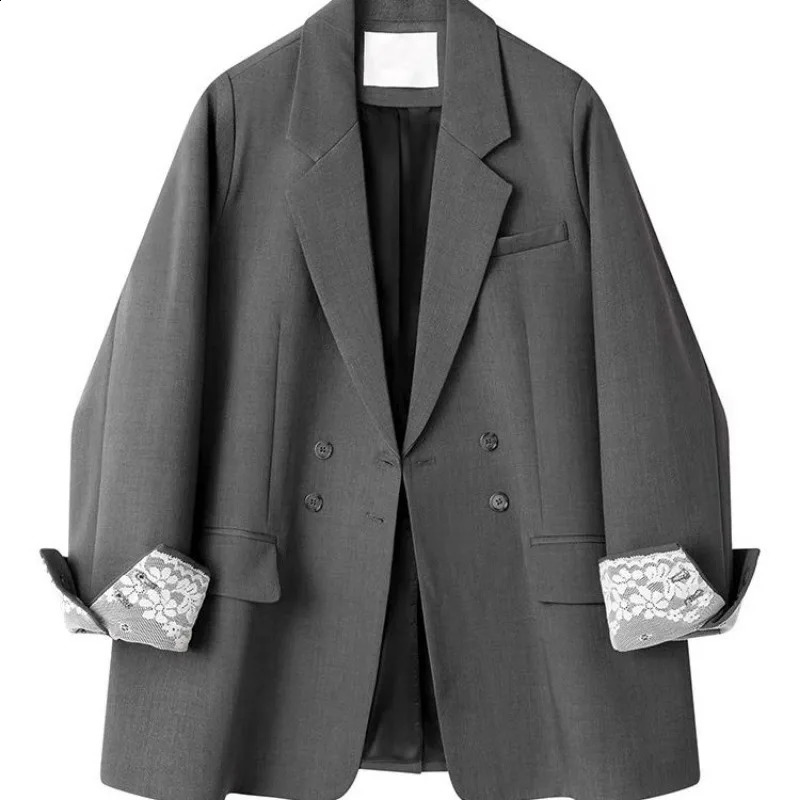 y Grey Black Blazer Women Blazer Spring Autumn Lace Patchwork Long Sleeve Suit n Office Lady Blazers Coat 260917