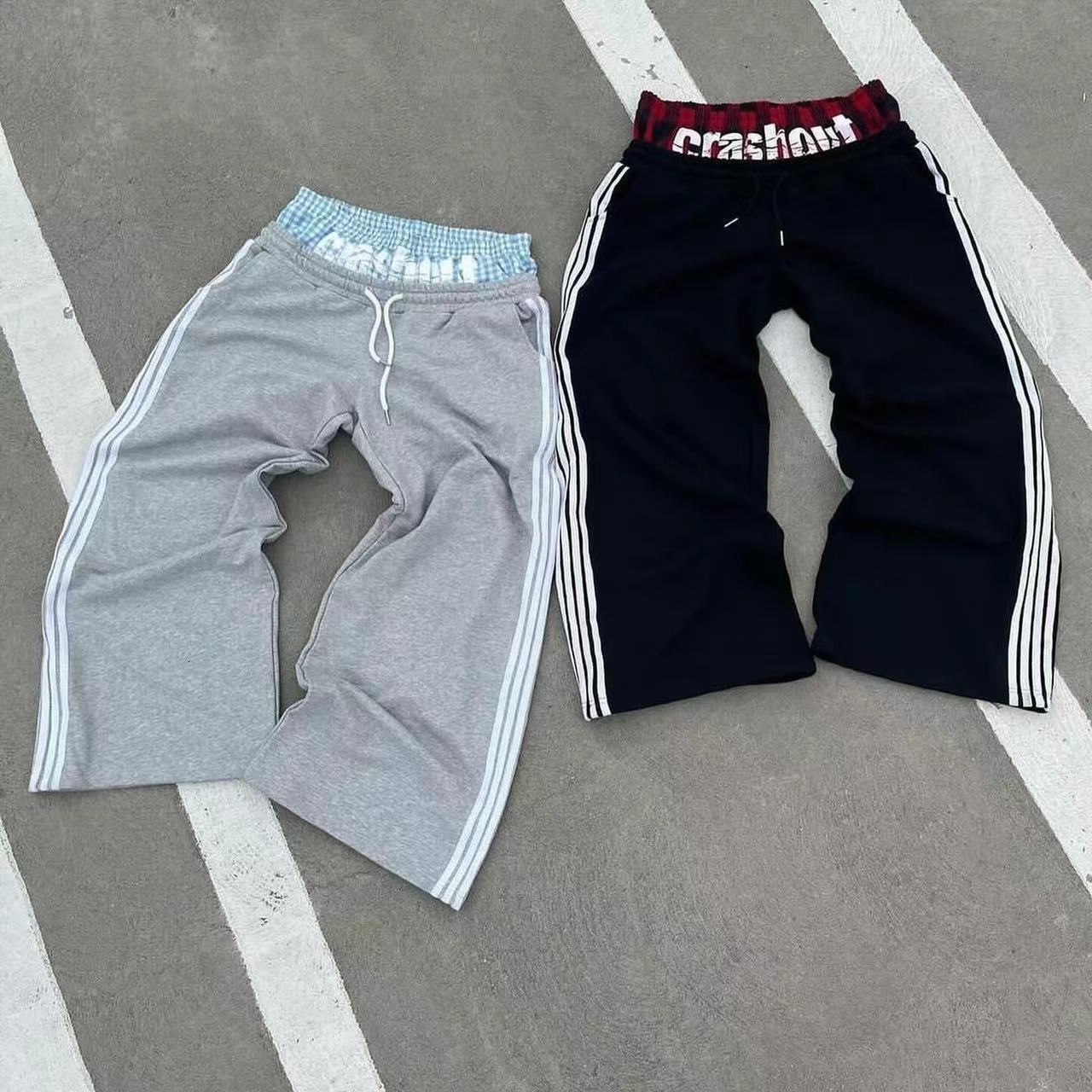 Cross-border European and American hip-hop street style double-strap casual striped athletic high-street fashion, versatile long pants, available on