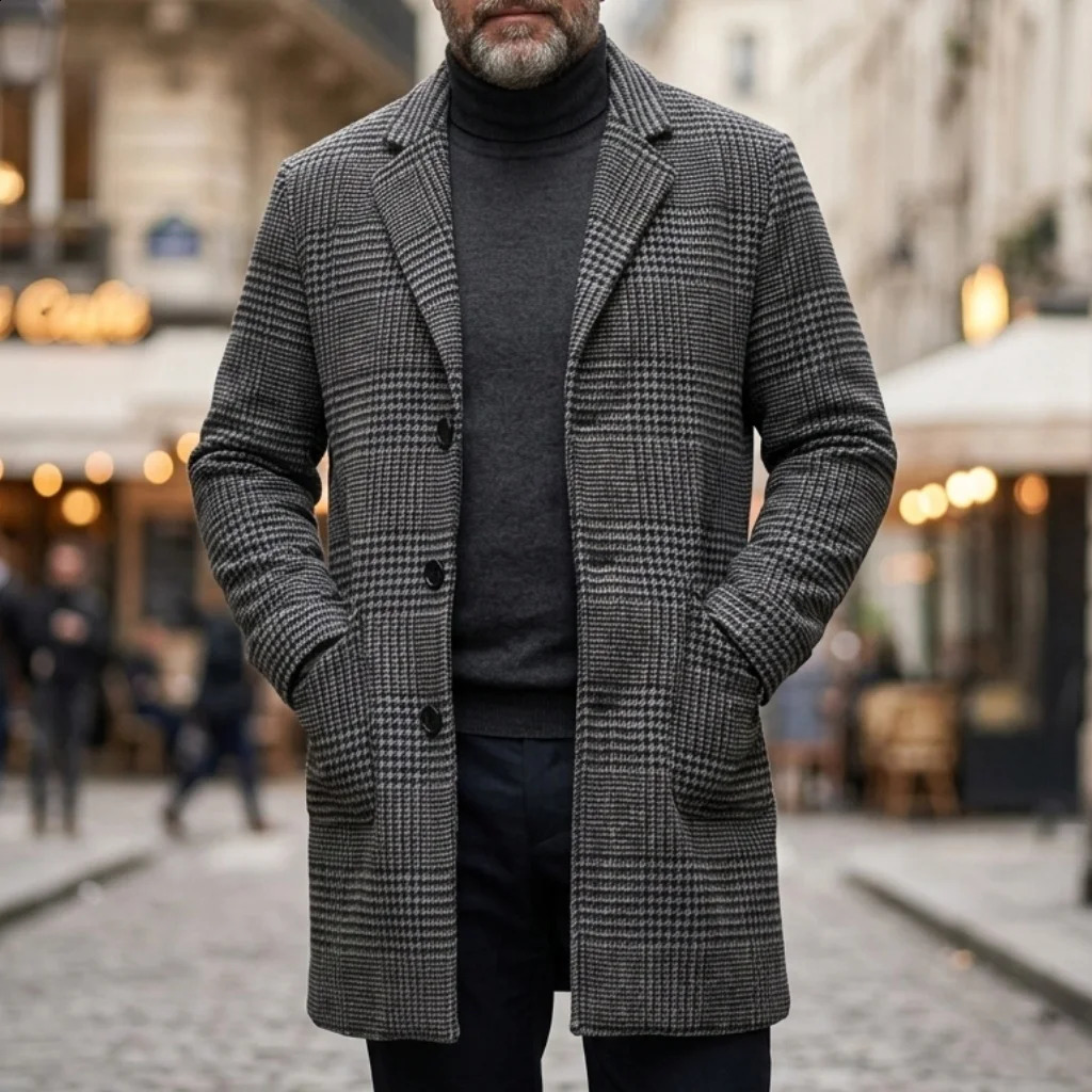 Men's Thickened Coat Warm Houndstooth Trench Coat Arrival Outdoor Autumn Winter Windproof Overcoat with Lining Jacket Man 260916