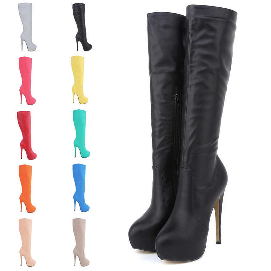 Leather Big Size fashion 35-42 Ladies Long Boots Round Toe Black Sexy Over Knee Thigh High Boots Women Platform High Heels Shoes D260917