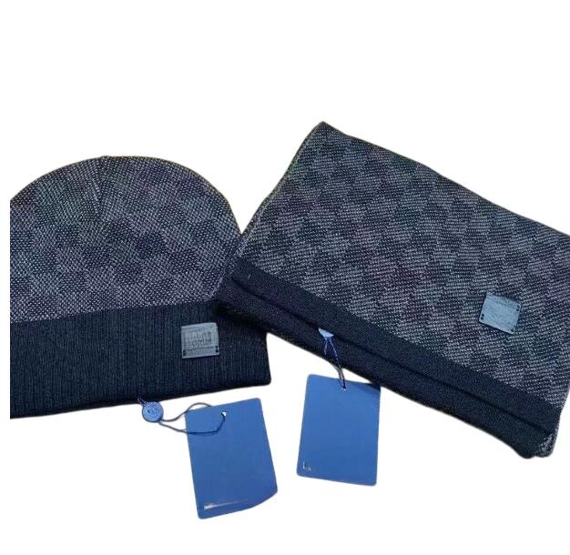 Fashion Neo Petit Damier Designer Knit Beanie Scarf 2-Piece Matching Set Skull Cap Designers Women Men Trend Knitted Stretchable Windproof Casual Da