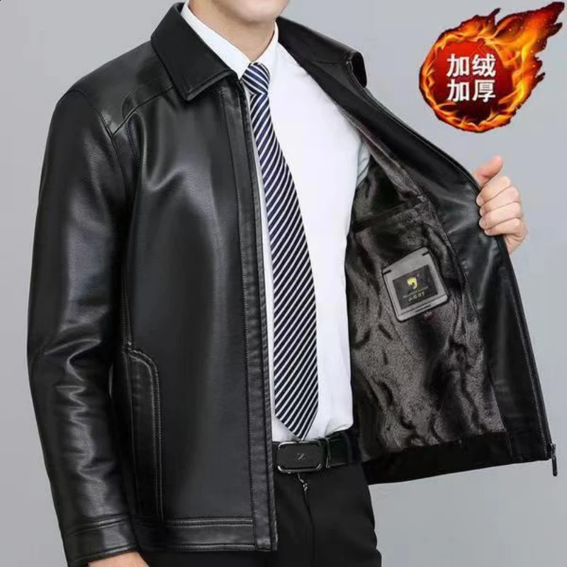 Autumn Winter Haining Leather Clothing for Middle-aged Men and Women PU Leather Casual Large Size Leather Jacket Plus Velvet 260917