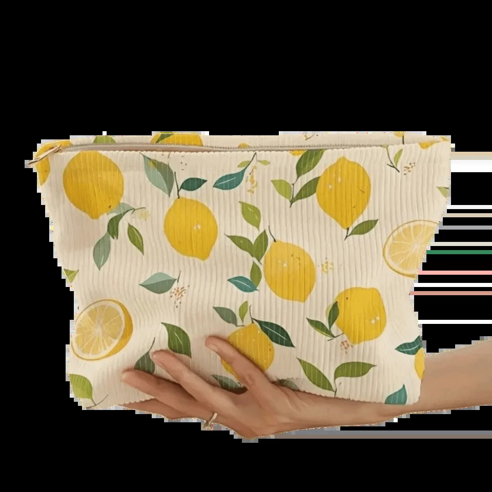 Yellow Lemon Cosmetic Bag Polyester with Zipper Pouch Korean Style Makeup Case for Outdoor Travel 260917