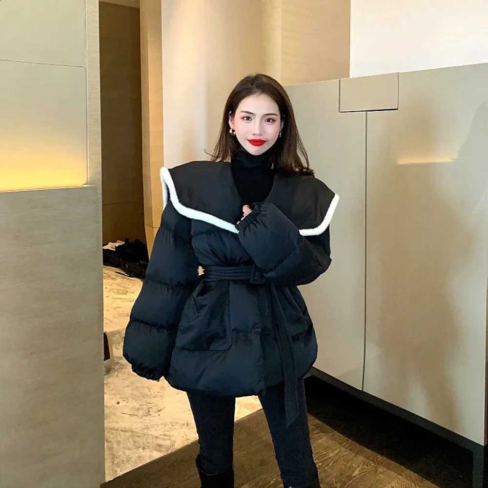Winter Cotton Jackets Women Thicken Warm Korean Fashion Bandage Solid Autumn Coats Casaco Feminino Elegant Ins Sweet Parkas Tops H260917