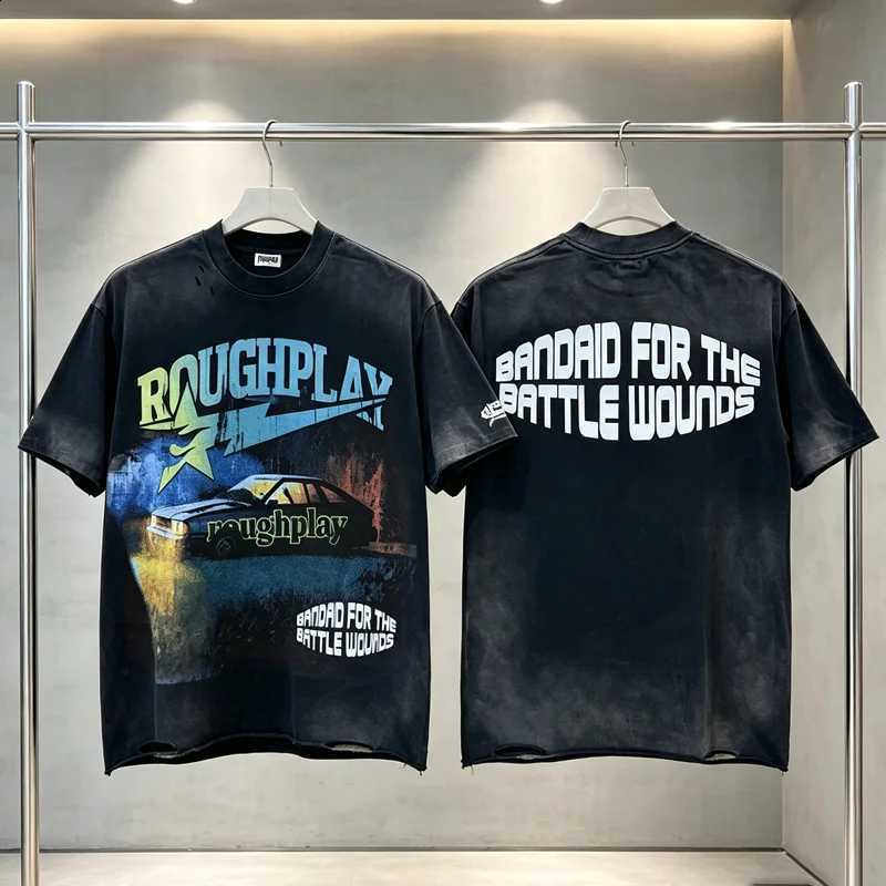 Trend Hip Hop Gradient Print Men's Women's New Style Rough Play Short Sleeved Tops Vintage Washed Black Weathered Hole T-Shirts X260916