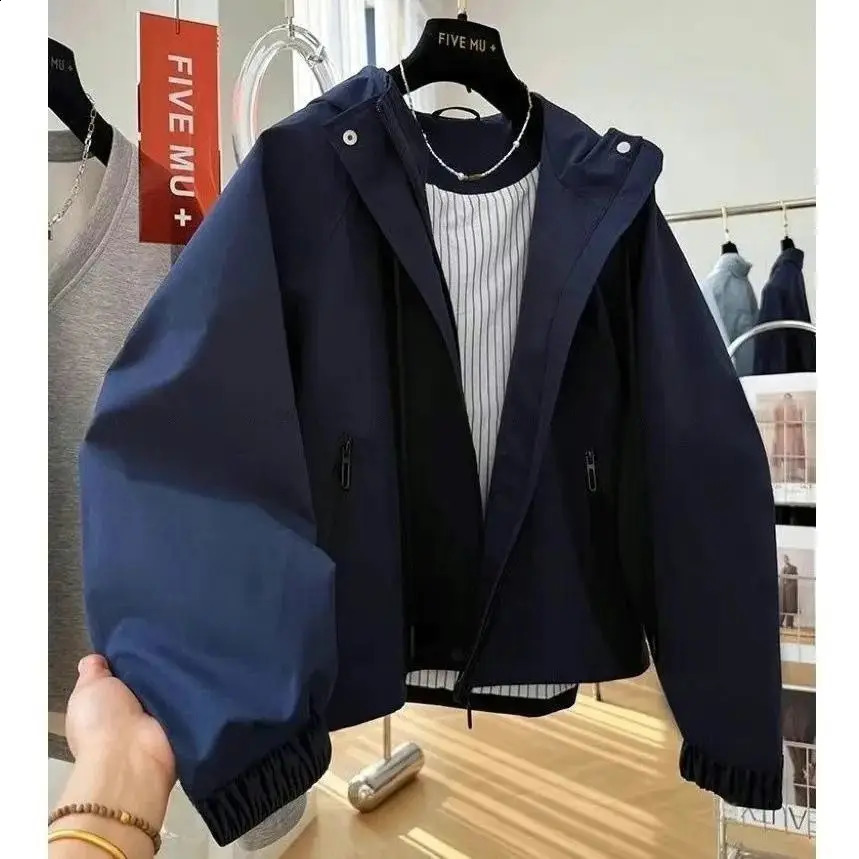 Elegant Casual Hooded Jacket Versatile Simple n Womens Short Outerwear Autumn Fashion Ladies Coat Stick Fiber 100% 260916