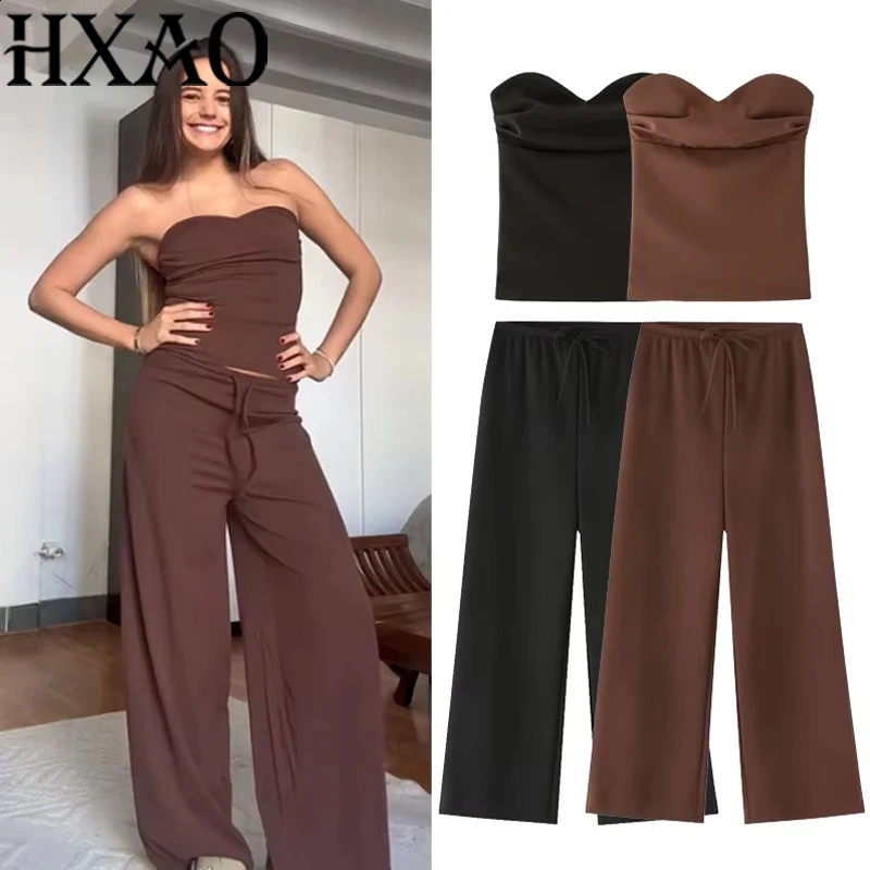 HXAO Womens Elegant 2 Pieces Pants Set Spring Summer Corset Tops Baggy Pants Fashion Casual Sexy Y2k Trouser Set Outfit 260917