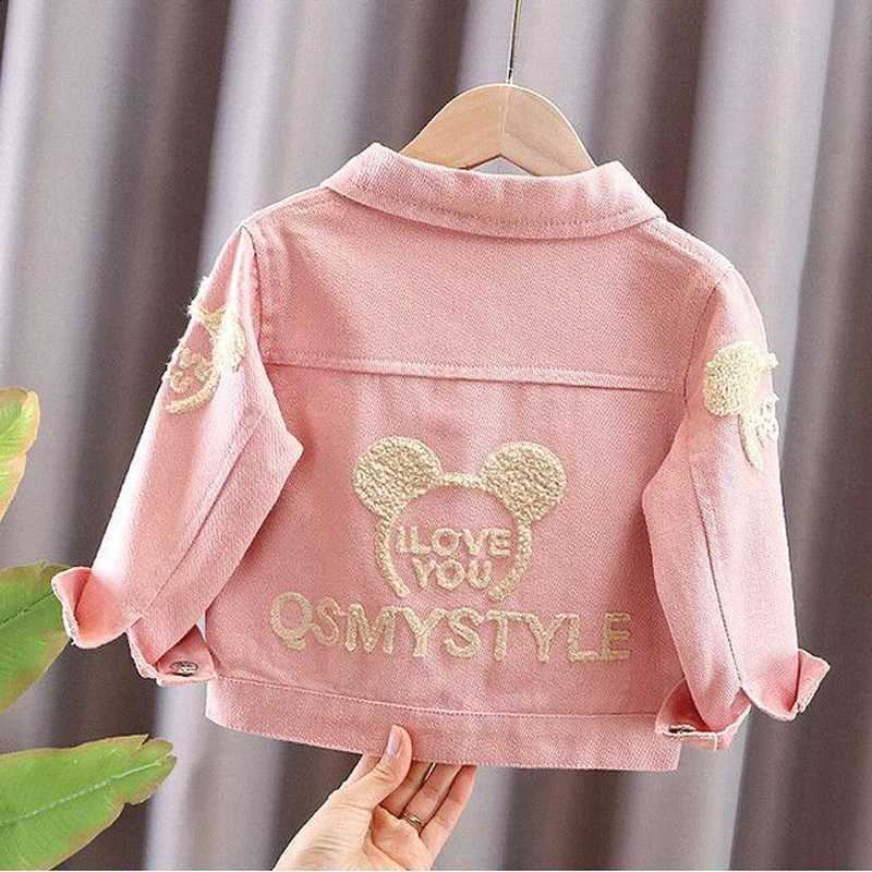 Pink 2026 New Girls Denim Jacket Spring Autumn Cute Letter Embroidery Loose Short Coat Toddler Baby Girl Casual Outerwear 1-8YT260916