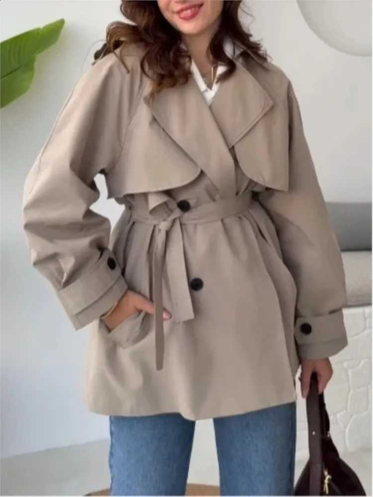 Color Women's Solid Casual Pocket Coat Fashionable Button Lace Up Windproof Warm Female Short Windbreaker Jacket 2025 C260917