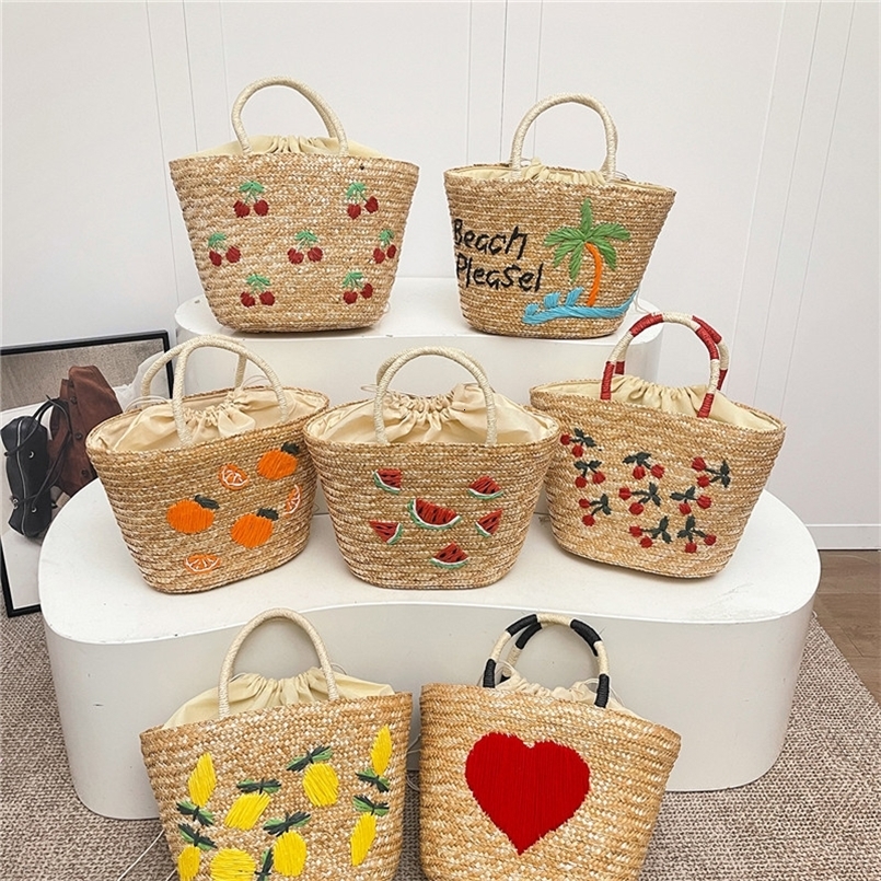 Straw Fruit Embroidery String Casual Sweet Tote Bags Spring/summer 2026 Seaside Resort Atmosphere Shoulder Bags 260916