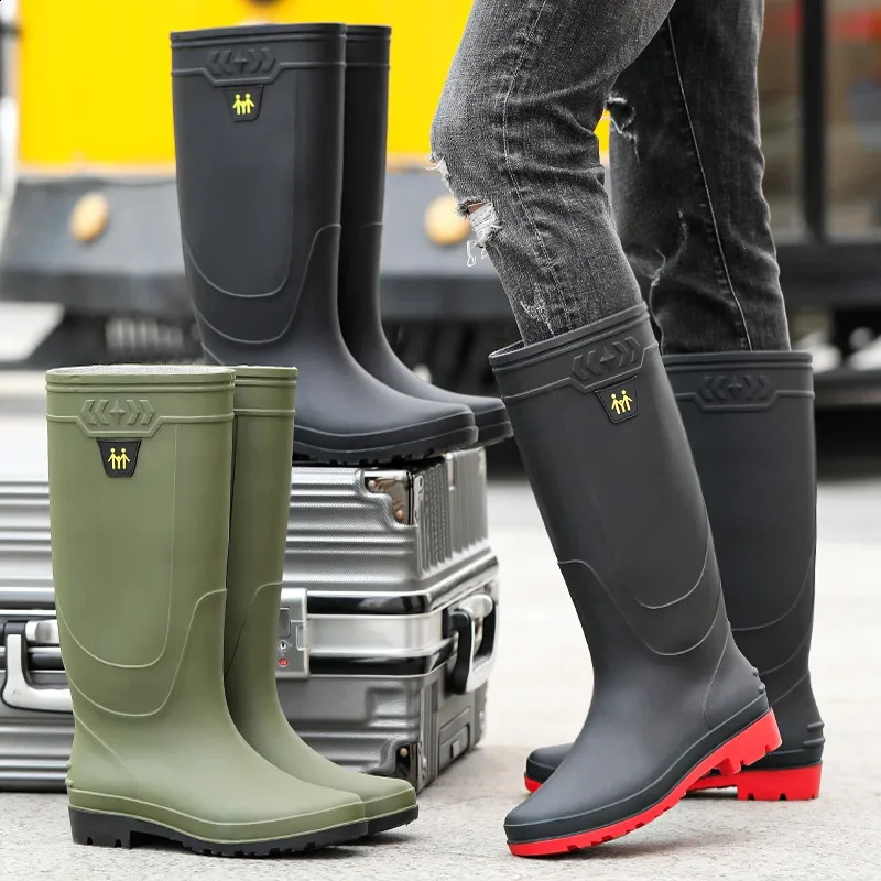 Comfortable High-Tube Men's Rain Boots Outdoor Versatile Waterproof Fishing Shoes Korean Style Delivery Car Wash Shoes Men's Wat 260916