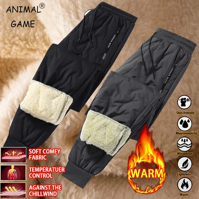 Winter Men Plush Thick Fleece Waterproof Sweatpant Windproof Casual Pants Warm Pants Lambswool Thermal Trousers Casual Outerwear 260917