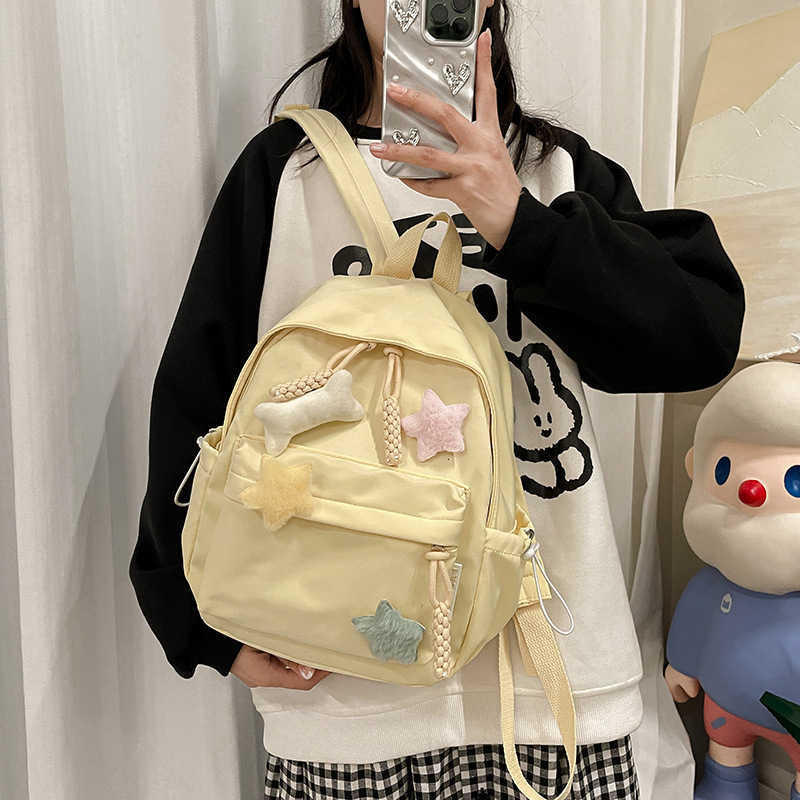 with Lightweight Backpack Plush Star Ornaments large Capacity Cute Student Casual Daily School Sweet Travel Backpack for GirlsT260917