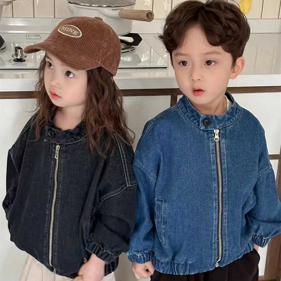 Boys 2-11Y Girls Autumn Coats 2025 New Korean Fashionable Casual Daily Solid Color Zipper Long Sleeve Denim Spring OuterwearT260916