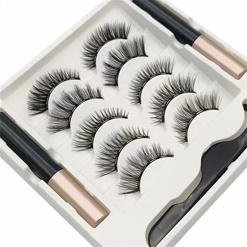 5 Pairs 5 Magnetic Eyelashes Eyeliner Tweezers Set 3D Mink Eyelashes Natural Artificial False Lashes 260917