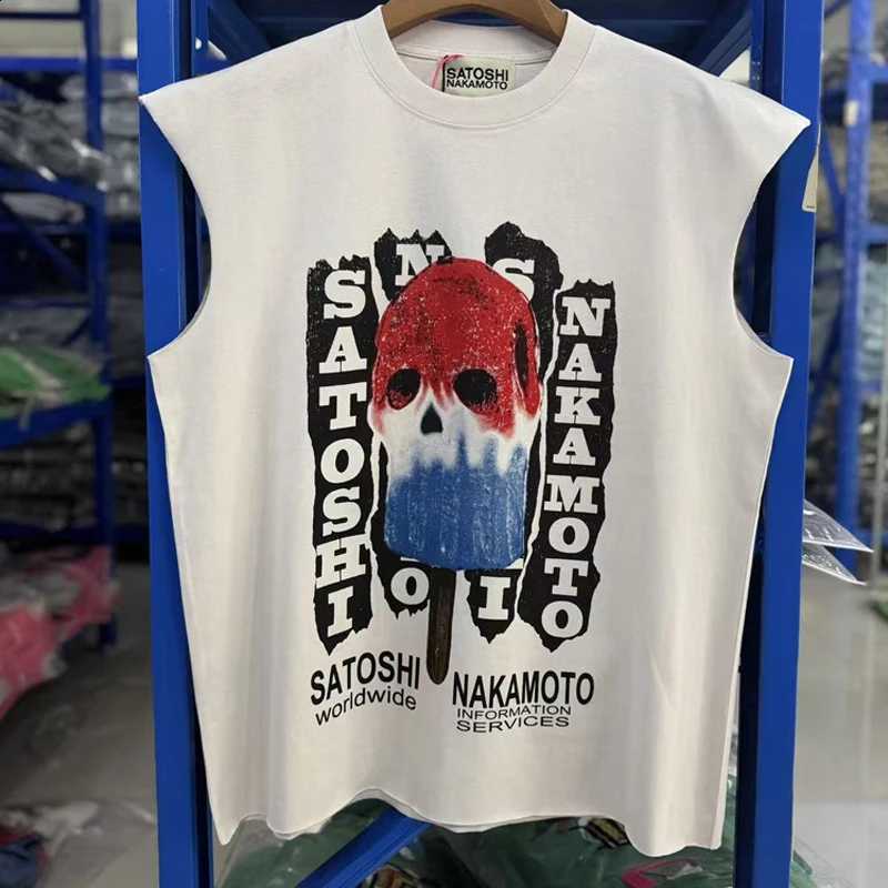 Summer Trend Satoshi Nakamoto Vest Washed Casual Letter Pattern T-shirt High Street Men's Tank Tops X260916
