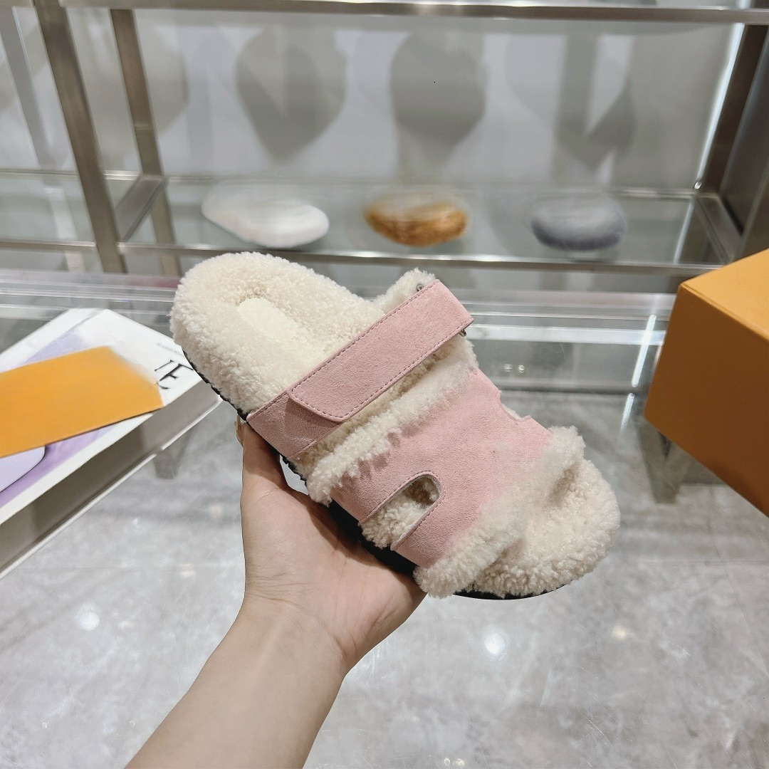 H Designer Shoes Velcro Thick Bottom Fury Slippers New Fur Integrated Warm Leather Slippers Sizes Women s Cotton Shoes Casual Shoes