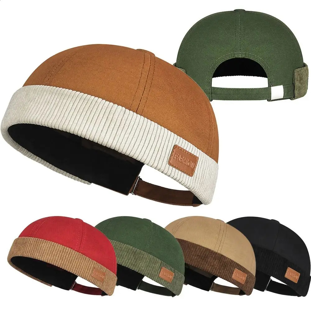Casual Adjustable Brimless Hat Vintage Corduroy Docker Cap Solid Color Hip Hop Skullcap Summer Spring 260916