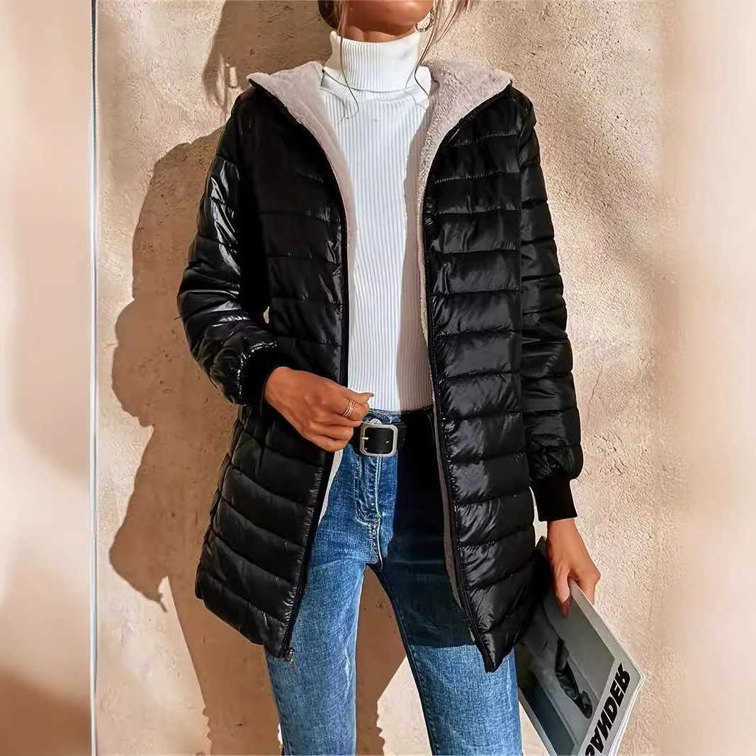 Warm Winter Jassen Quilted Dames Mid-length Coat Women's Hooded Plus Velvet Loose And Fashionable Commuter Coat Womens Clothing H260917