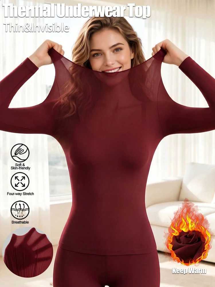 2pcs Seamless Thermal Underwear Set Women Ultra-Thin Warm Sleepwear Long Sleeve Slim Fit Pajamas Autumn Winter Bottoming Shirt H260916