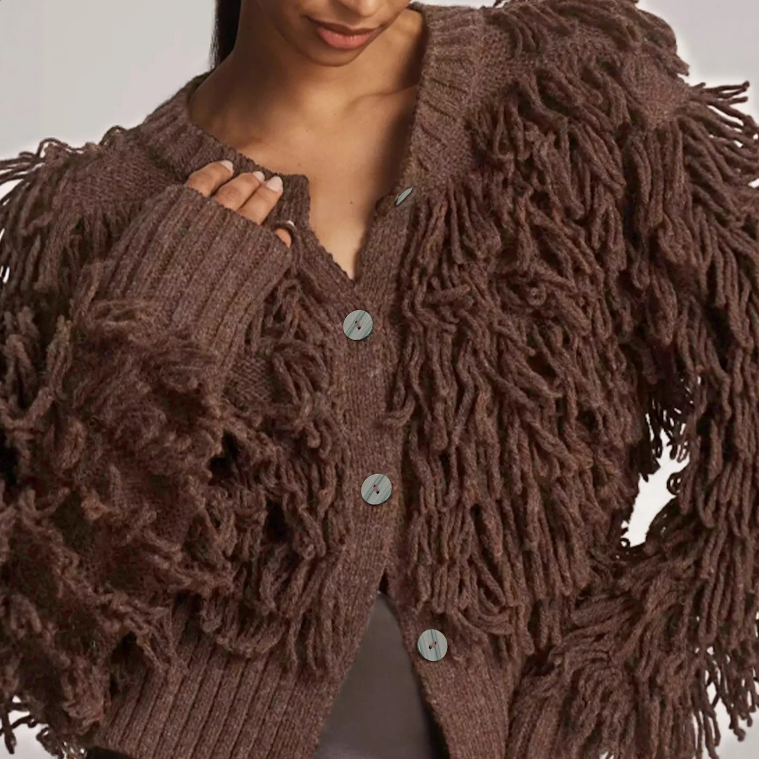 Pullover Damen Winter Tricots V Neck Long Sleeve Tassel Solid Color Cardigan Coat Womens Knitted Button Single Breasted Sweater 260917