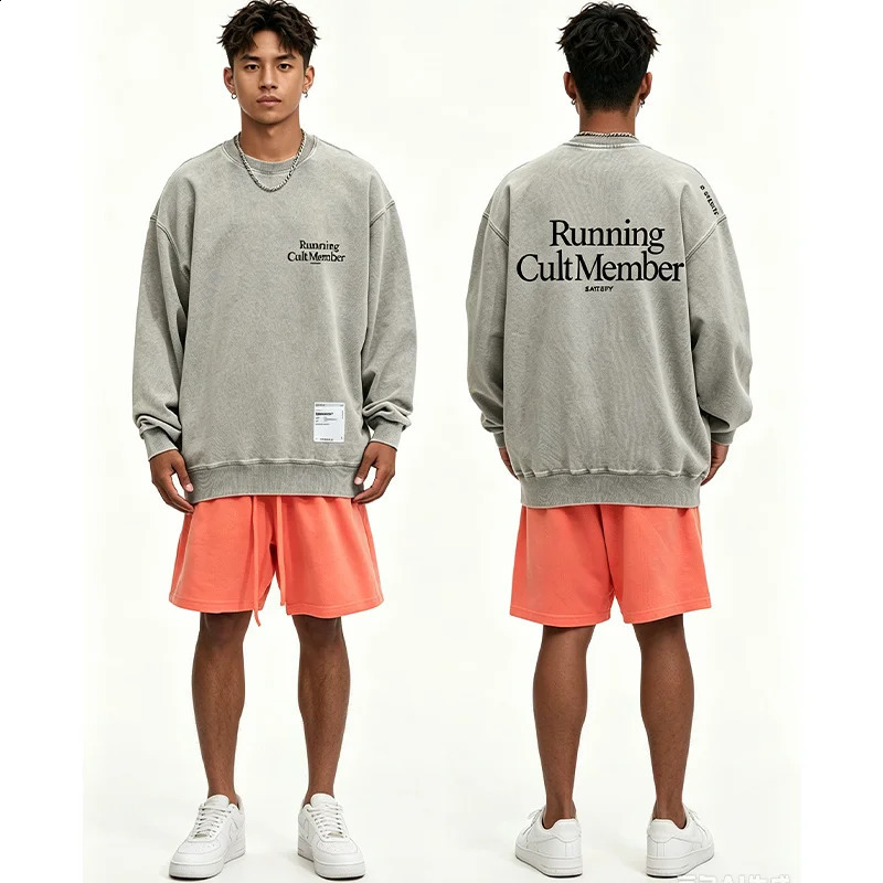 outdoor SelfAdhesive SATISFY Print Sweatshirt Round neck Jacket Street Style Loose Fit Long Sleeve Warmth for Young Men And Wo 260917