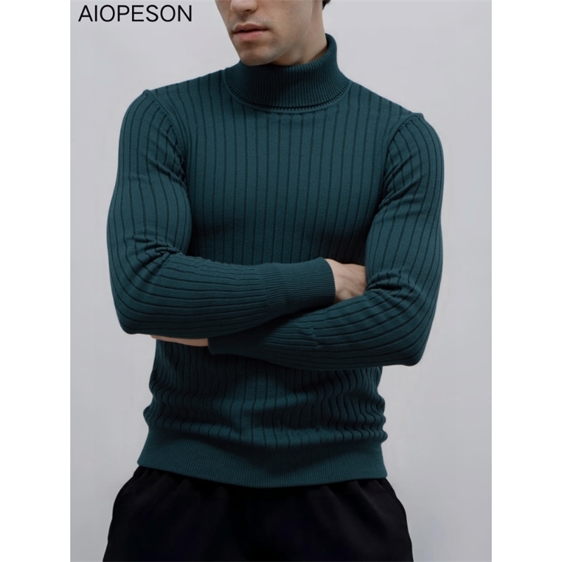 AIOPESON Men's Turtleneck Sweater Solid Color with Striped Pullover Warm Knitwear Winter Basic Casual High Quality Sweater Male260916ww