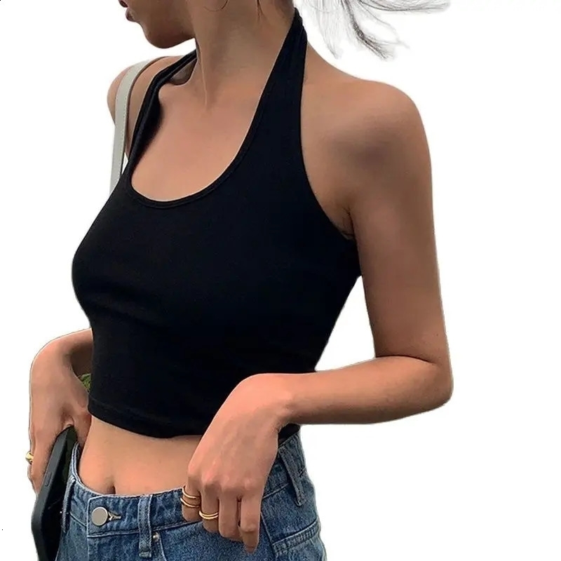 Cotton Sexy Backless Black White Tank Tops Halter Streetwear Vest Female Crop Top Summer 2025 Basic Tshirts Ladies Tube Camis y260415banjia