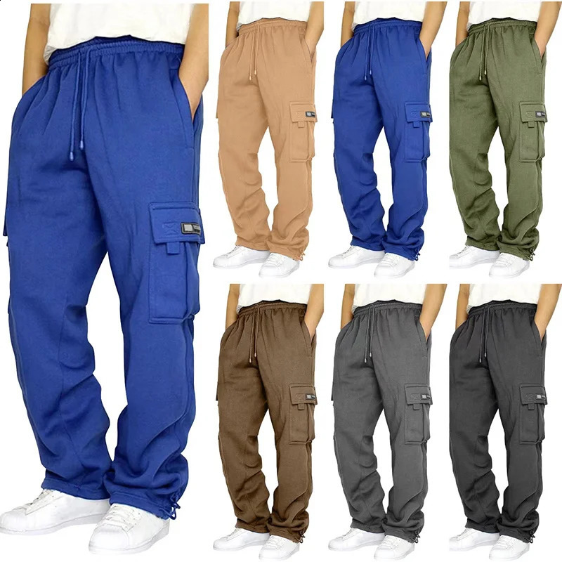 Autumn Winter Fashion Men's Casual Sports Pants Solid Color Multi-Pocket Straight Leg Trousers Loose Large Size Men Cargo Pants 260917