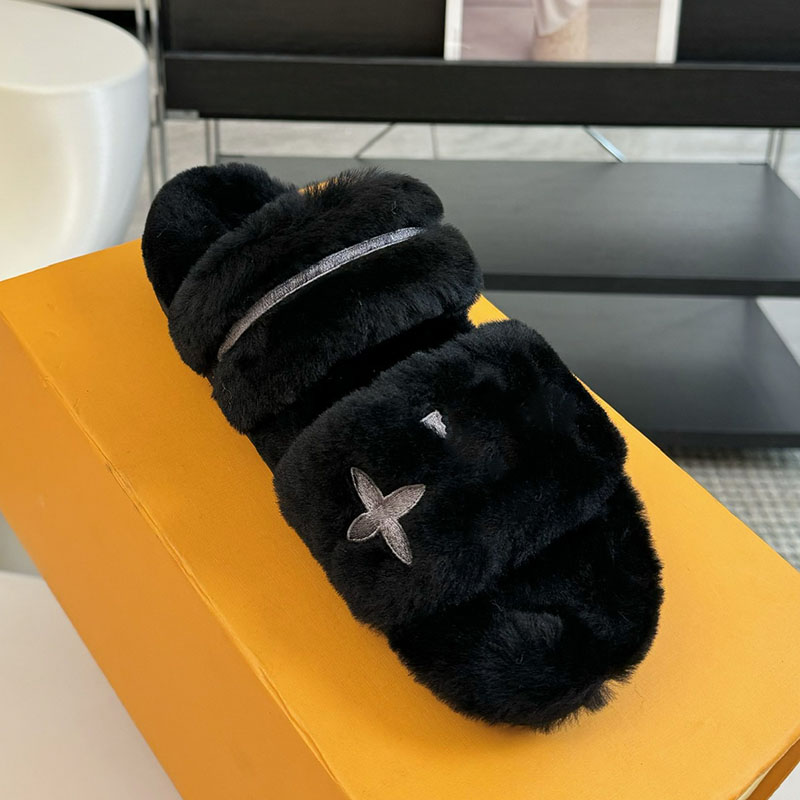 Women Platform Heels Slippers Designer Wool Slip On Booties Vintage Black White Slides Mules Lady Luxury Outdoor Leisure Shoes With Dust Bags Casual