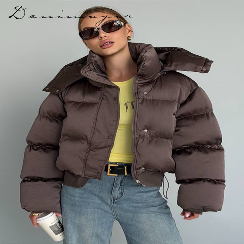 Fashion Solid Cropped Padded Coats Women Detachable Hood Zip Drawstring Hem Warm Jacket 2026 Winter Lady Casual Outerwear 260916