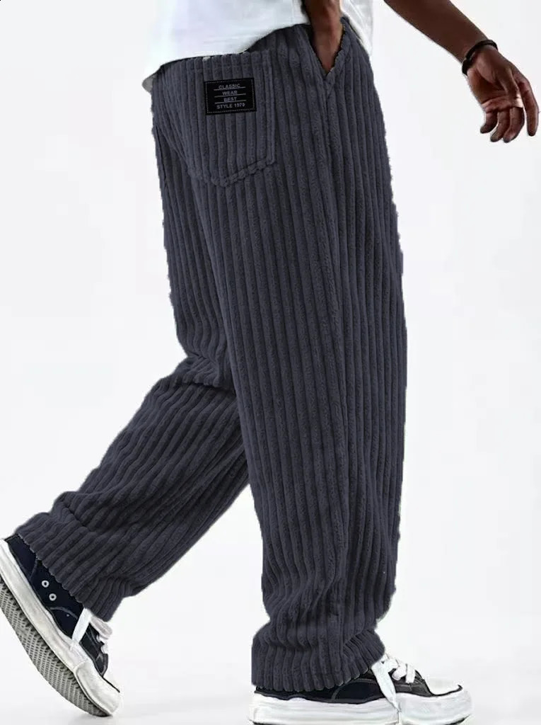 Winter Corduroy Pants Men's Fashion Solid Color Fleece Thickened Oversized Harem Sweatpants Winter Women's Warm Casual Pants 260917