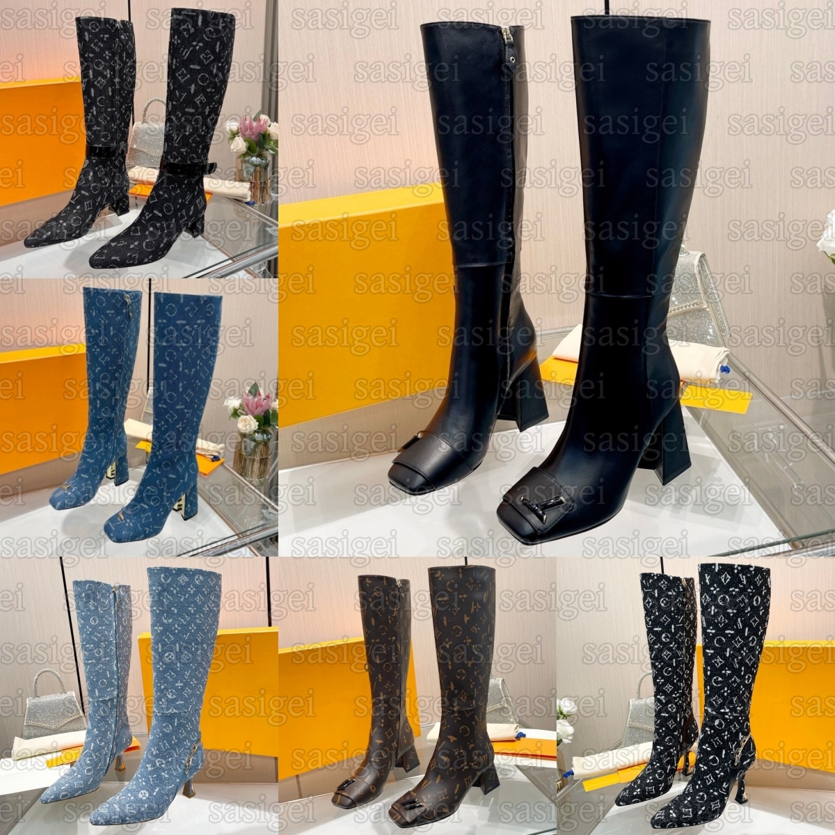 Designer Silhouette Sparkle Shake Boot Womens Boots Black Monogram Denim White Blue Brown