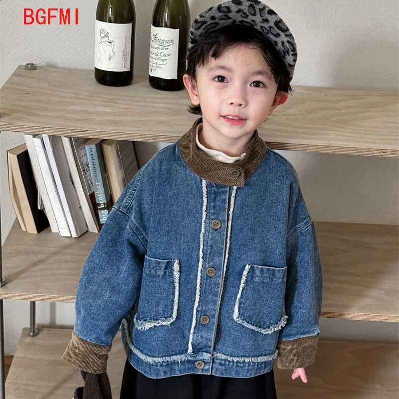 Autumn 2025 Spring Kids Boys Plaid Spliced Pocket Long Sleeve Retro Jacket Toddler Outerwears Casual Coat Children Denim JacketT260916