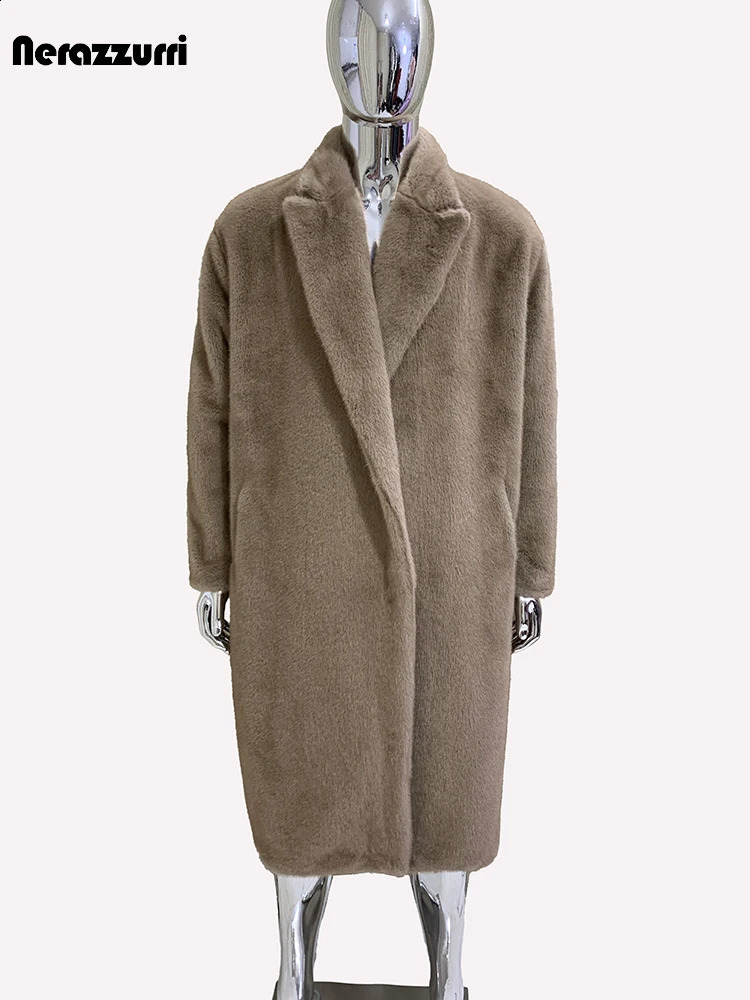 Nerazzurri Autumn Winter Long Oversized Thick Warm Soft Fluffy Faux MInk Fur Coat Men Loose Casual Furry Cardigan Overcoat 2026 260917