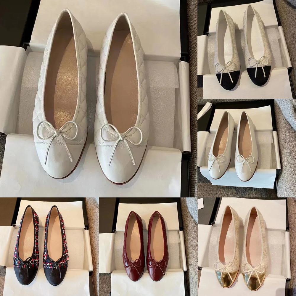 HOT designer shoes Paris Brand ballerina Ballet Flats Shoes Women Quilted Genuine Leather Slip on Ballerina Luxury Round Toe Ladies Dress Shoes NG